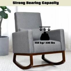 2-in-1 Fabric Upholstered Rocking Chair Nursery Armchair With Pillow Dark Grey -Furniture Store GUEST e8b07e0d 1c94 4e75 b488 7a711a971e7d
