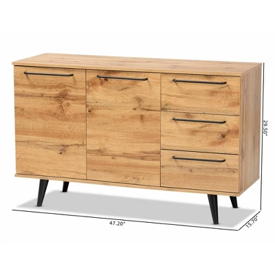 Radley Wood 3 Drawer Sideboard Buffet Oak Brown/Black - Baxton Studio 8 Radley Wood 3 Drawer Sideboard Buffet Oak Brown/Black - Baxton Studio - Image 6