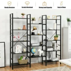 Costway Triple Wide 5-tier Bookcase Large Bookshelf Display Storage Shelf Vintage Black -Furniture Store GUEST ebc976af 3380 4453 a26d 2f72d49e00d8