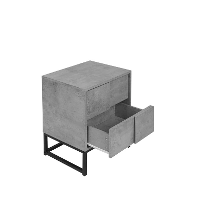 Modern Nightstand With Geometric Elements, Bedside Table With 2 Drawers, Cement Gray-ModernLuxe 9 Modern Nightstand With Geometric Elements, Bedside Table With 2 Drawers, Cement Gray-ModernLuxe - Image 7