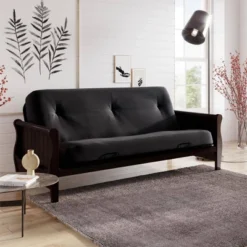 Full Chester Wood Arm Futon Frame With 8" Polyester Mattress - Room & Joy