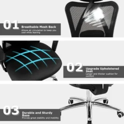 High Back Mesh Office Chair Adjustable Lumbar Support&Headrest Home Study Black -Furniture Store GUEST ee151a53 f525 4976 b548 a3a4d0699b9c