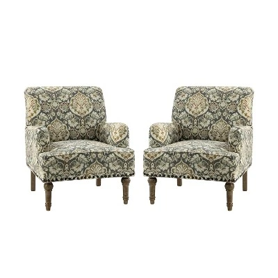 Set Of 2 Reggio Traditional Wooden Upholstered Armchair With Floral Patterns And Nailhead Trim | ARTFUL LIVING DESIGN 13 Set Of 2 Reggio Traditional Wooden Upholstered Armchair With Floral Patterns And Nailhead Trim | ARTFUL LIVING DESIGN - Image 11