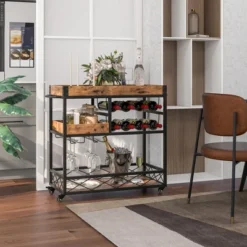 Costway 3-Tier Mobile Bar Serving Cart Liquor Storage Trolley With Removable Tray Wine Rack -Furniture Store GUEST efcf288a 2072 4530 b632 321672416e1b