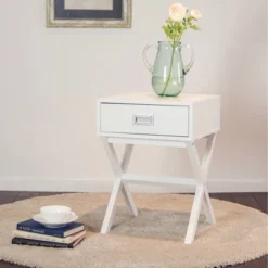 Wooden Xleg End Table With Drawer White - Glitzhome -Furniture Store GUEST f1294bb3 be81 43b1 8b18 c9f3d361ebf7