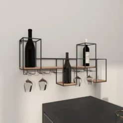 Metal Geometric 7 Bottle Wall Wine Rack With 5 Glass Holder Slots Black - Olivia & May -Furniture Store GUEST f15e65e4 e7ca 4958 a813 b7ad07228381