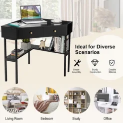 Costway Corner Computer Desk Writing Workstation Study Desk W/ 2 Drawers WhiteBlackGold -Furniture Store GUEST f363cfa4 a58d 4875 9d38 41e63051a7d3