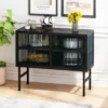 43.31" Contemporary Glass Door Cabinet With Two Levels Of Storage, Black - ModernLuxe -Furniture Store GUEST f4fac67d 9f4f 43e6 8c4f d72d630d6a8d