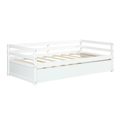 Costway Twin Size Trundle Daybed Wooden Slat Support Mattress Platform For Kids EspressoWhite 12 Costway Twin Size Trundle Daybed Wooden Slat Support Mattress Platform For Kids EspressoWhite - Image 10