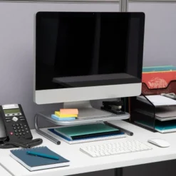 Mind Reader Metal Monitor Stand With Keyboard Storage Space Silver