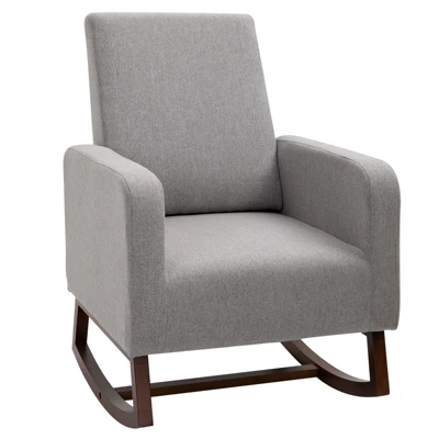 HOMCOM Accent Lounge Rocking Chair With Solid Curved Wood Base And Linen Padded Seat 9 HOMCOM Accent Lounge Rocking Chair With Solid Curved Wood Base And Linen Padded Seat - Image 7