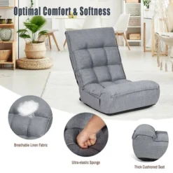 Costway 4-Position Floor Chair Folding Lazy Sofa W/Adjustable Backrest& Headrest Gray -Furniture Store GUEST fa32ba40 4c89 4f5f bfbc 85703aa6b2ff