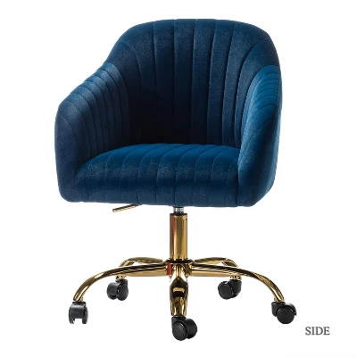 Alex Task Chair Velvet Upholstere Swivel Office Chair Desk Chair With Channel-tufted Back And Gold Metal Base| Karat Home 15 Alex Task Chair Velvet Upholstere Swivel Office Chair Desk Chair With Channel-tufted Back And Gold Metal Base| Karat Home - Image 13