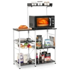 Costway 4-Tier Vintage Kitchen Baker's Rack Utility Microwave Stand W/ Basket & 5 Hooks -Furniture Store GUEST fba57f11 0245 40ff a880 ac62c9016286