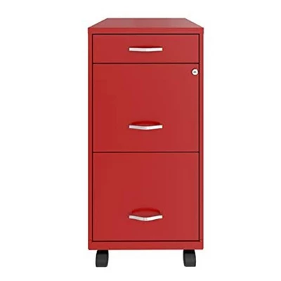 Space Solutions 18 Inch Wide Metal Mobile Organizer File Cabinet For Office Supplies & Hanging File Folders W/ Pencil Drawer & 3 File Drawers, Red 4 Space Solutions 18 Inch Wide Metal Mobile Organizer File Cabinet For Office Supplies & Hanging File Folders W/ Pencil Drawer & 3 File Drawers, Red - Image 2