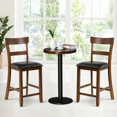 Costway Set Of 4 Barstools Counter Height Chairs W/Leather Seat & Rubber Wood Legs 4 Costway Set Of 4 Barstools Counter Height Chairs W/Leather Seat & Rubber Wood Legs - Image 2