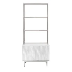 70" Waves Coastal Bookcase With Storage Cabinet Glossy White - Treasure Trove Accents