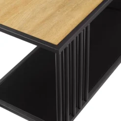 55.5" Modern 4 Shelf With Metal Bar Room Divider Bookcase Coastal Oak/Black - Saracina Home -Furniture Store GUEST ffa6e104 97bb 4319 b27b 600bbe750d80