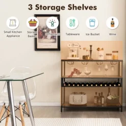 Costway Rustic Wine Rack Table 13 Bottles Wine Bar Cabinet Freestanding With Glass Holder -Furniture Store GUEST ffcf0b5f 9f67 4a24 8681 5058c717149a